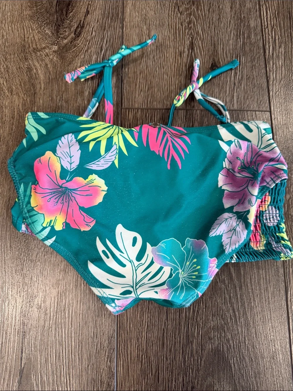 Justice Teal Tropical Floral Bikini with Pink and Lime Accents